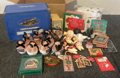 Christmas Lot Including Ornaments & Light Up Ornaments, Polar Express Box & More Decor