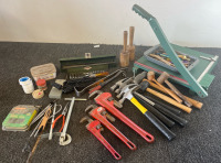 Tools Including Pipe Wrenches, Hammers, Socket Set, Paper Cutter, Etc.