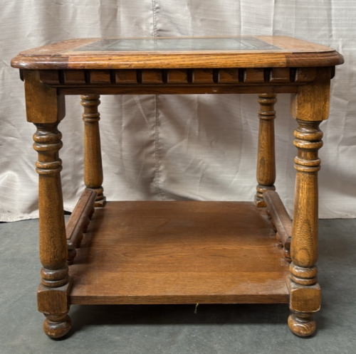 Oak Glass Top Sidetable