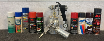 Paint Sprayer & Various Bottles of Primer/Enamel & More!