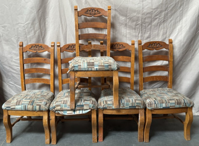(5) Vintage Wooden Cushioned Chairs