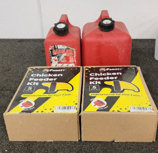 1 Gallon Gas Can, 2 Gallon Gas Can, And (2) Chicken Feeder Kits!