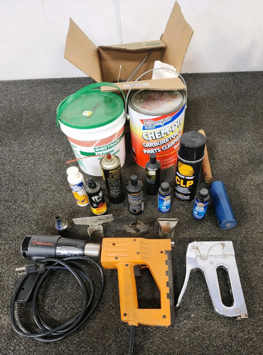 Milwaukee Heat Gun With Accessories, Electric Staple Gun, Staple Gun, Berryman Chem-Dip Carburetor And Parts Cleaner, SheetRock All Purpose Joint Compound, Break Free CLP Kit And More!
