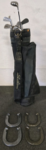 (8) Golf Clubs w/Golf Bag & Accessories, (4) Throwing Horseshoes