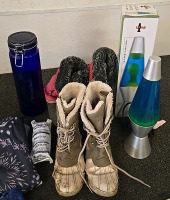Antique Red Wing 4 Gallon Stoneware Crock, Lava Lamp, Wall Paper, (2) Pairs Of Boots & More - 4