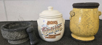 Stone Mortar and Pestle, Cookie Jar, Vase
