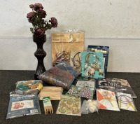 Vase With Fake Flowers, Various Stickers & Papers For Scrapbooking, & Other Craft Supplies