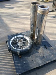 (1) Motorcycle Parts - (1) Spiked CST Tire Wheel (2) Chrome Exhaust Pipes