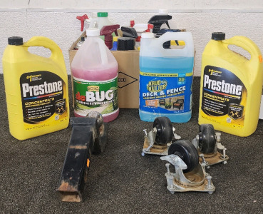 Uhaul Tow Hitch, (2) Prestone Concentrate Antifreeze/Coolant, DeBug Windsheild Cleaner, Krud Kutter Deck & Fence Pressure Washer Concentrate, And More!