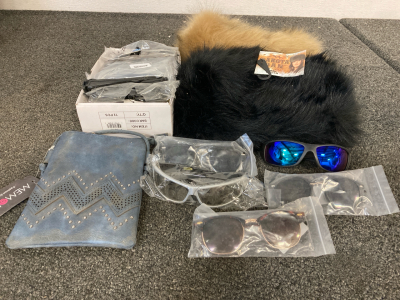 (2) Dakota Dan Faux Fur Hats, Various Glasses, & Purse