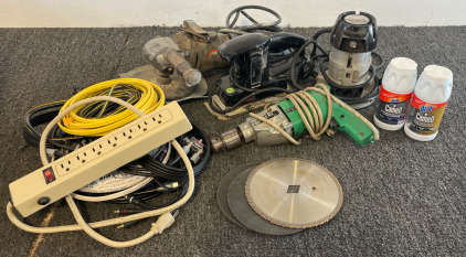Black & Decker 7/9" Heavy Duty Angle Grinder, Wen pad sander, corded Hitachi Super Drill, vintage Craftsman Router & Other Items