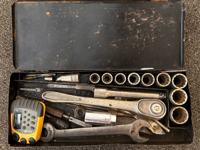Metal Tool Organizer With Tools and Sockets