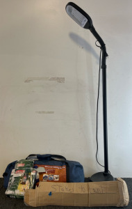 Shower / Utility Tent, Coleman Solar Shower, Tall Standing Lamp
