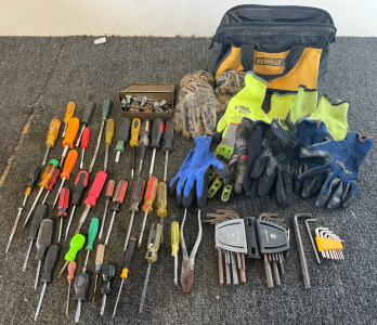 Lots Of Screwdrivers, Hex Keys, Work Gloves, Sockets & Screwdriver Bits