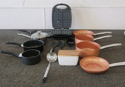 Waffle Maker, Pots, Pans, Cooking Utensils And More!