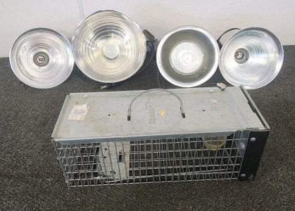 (4) Heating Lamps of Various Sizes And A Small Live Animal Trap!