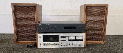 Sankyo STD-2000 Stereo Cassette Deck, NAD Stereo Tuner C 440, And (2) Vintage Sansui SP Series Speakers!