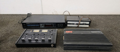 Vintage Realistic 32-1100A Stereo Mixer, Vintage Kenwood Stereo Synthesizer Tuner KT-45, Vintage Bose Active Equilizer Model 800, And A MTX Thunder 4320!
