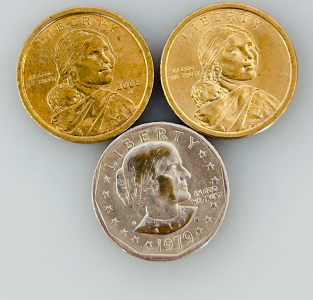 (2) Sacajawea Gold Dollars and (1) 1979 Susan B Anthony Dollar