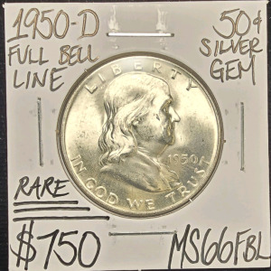 1950-D MS66FBL RARE FULL BELL LINE SILVER .50C