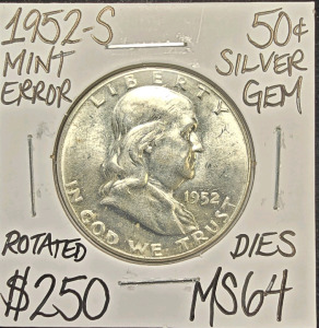 1952-S MS64 MINT ERROR GEM SILVER HALF DOLLAR