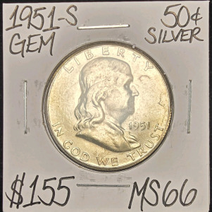 1951-S MS66 GEM SILVER FRANKLIN HALF DOLLAR