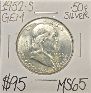 1952-S MS65 GEM SILVER FRANKLIN HALF DOLLAR