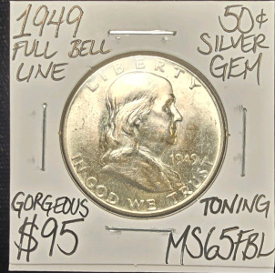 1949 MS65FBL FULL BELL LINE SILVER HALF DOLLAR