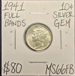 1941 MS66FB FULL BANDS GEM SILVER DIME