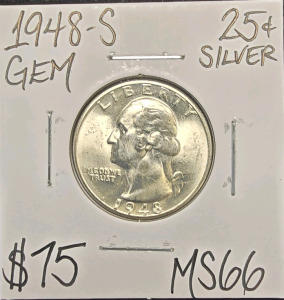 1948-S MS66 GEM SILVER WASHINGTON QUARTER