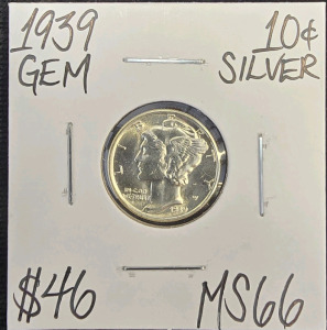 1939 MS66 GEM SILVER MERCURY DIME