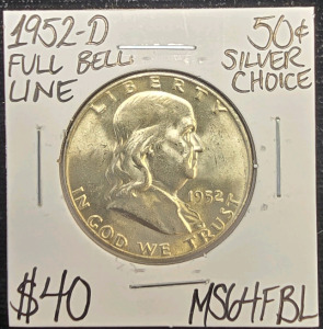 1952-D MS64FBL FULL BELL LINE SILVER HALF DOLLAR