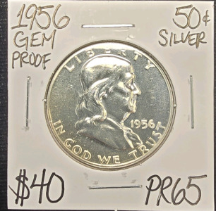1956 PR65 GEM PROOF SILVER FRANKLIN HALF DOLLAR