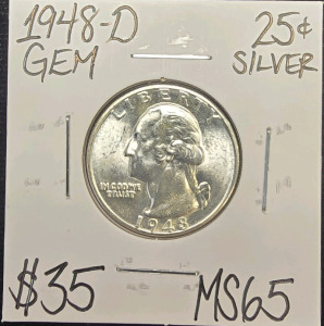1948-D MS65 GEM SILVER WASHINGTON QUARTER