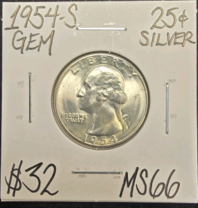 1954-S MS66 GEM SILVER WASHINGTON QUARTER