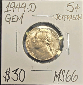 1949-D MS66 GEM MINT STATE JEFFERSON NICKEL