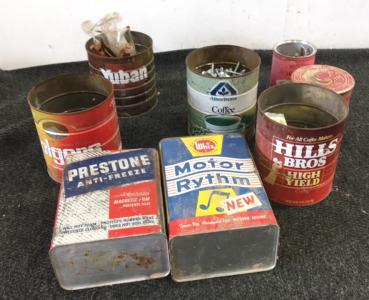 (8) Vintage Advertising Cans, Screws