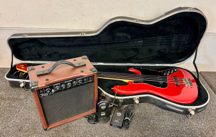 Fender Precision Bass With Case, Urban Guitar Collection 15 Watt Guitar Amplifier (Powers On), and Nady Systems Wireless Transmitter/ Receiver