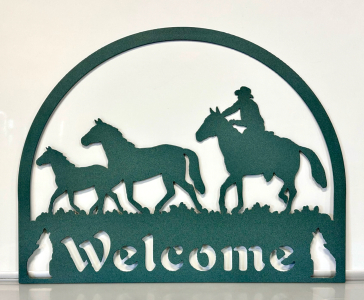 Teal Colored Metal Welcome Sign by Jacks Metal Works