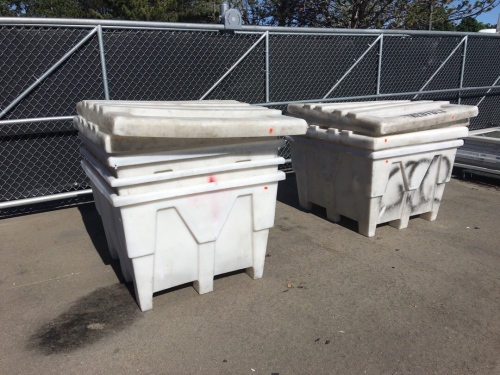 (5) Plastic Feed Bins with Lids