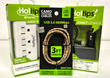 Hot Tips Surge Protection Power Station, All in One Car+Wall Charger and Camo 3ft, USB Type-C Cable