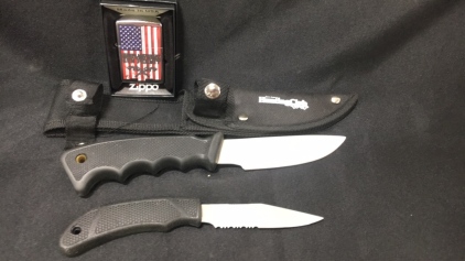 Hunting Club Knife Set and Second Amendment Zippo