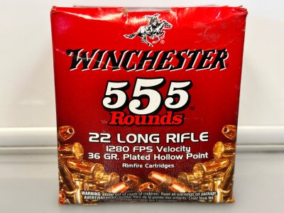 (555) Rounds of Winchester .22 Long Rifle 36 Gr. Plated Hollow Point