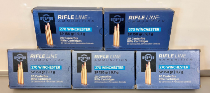 (100) Rounds of 270 Winchester Sp 150 Gr.