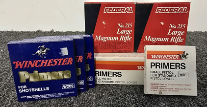 (1000+) Small Pistol Primers, (190) Magnum Rifle Primers, (200+) Shotshell Primers