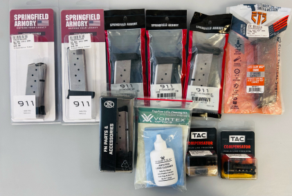 Firearm Accessories: 9mm Magazines, Fog Free Lens Cleaning Kit, TAC Compensator Knight