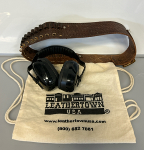Winchester Noise Canceling Earmuffs, Leather Ammo Belt and Bag