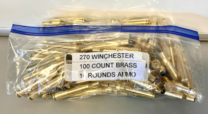 (100) Count .270 Winchester Brass Casings and (10) Rnds Ammo
