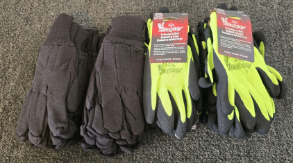 *New* (12) V2 Flexi-Grip Performance Work Gloves, (12) Black Cotton Work Gloves- Size Large