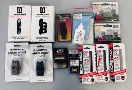 Firearm Accessories: Magne-Tech Magnetic Mounts, Weaver Classic Quad Locks, Compensator Knight, Bore-Max Speed Jags, and More
